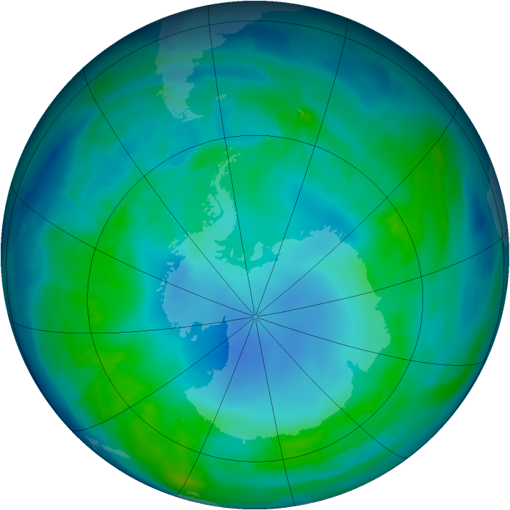 Antarctic ozone map for 01 May 2013